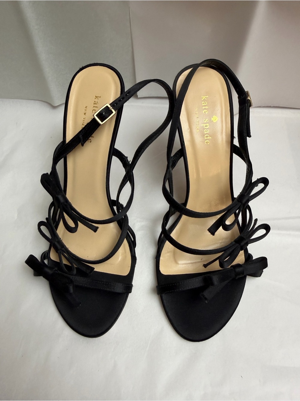 kate spade Black Satin Strappy Bow Heeled Sandals